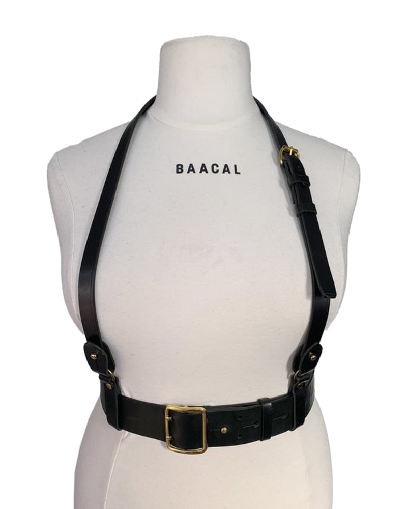 Leather Halter Harness and Belt Set Black